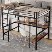 Letto a soppalco 90x200 cm con scrivania; libreria e ripiani; in metallo nero