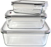 Set di Contenitori in Vetro 3-Delosi con Coperchio Aria-Tight – Scatola per Cucina & Contenitori per Meal Prep – Resistenti a Microonde, Forno, Congelatore & Lavastoviglie – 22 x 17 x 9 cm