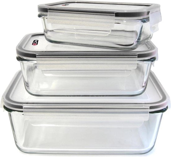 Set di Contenitori in Vetro 3-Delosi con Coperchio Aria-Tight – Scatola per Cucina & Contenitori per Meal Prep – Resistenti a Microonde, Forno, Congelatore & Lavastoviglie – 22 x 17 x 9 cm
