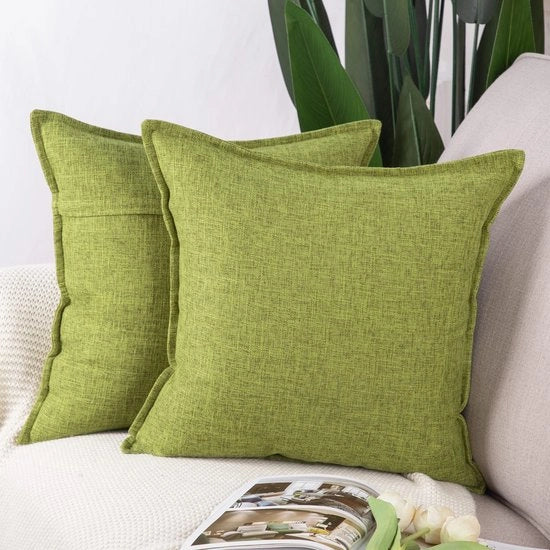 Set di 2 cuscini in lino a pois quadrati decorativi per divano e camera da letto, cuscini di lino a pois quadrati 60x60 cm, verde chiaro