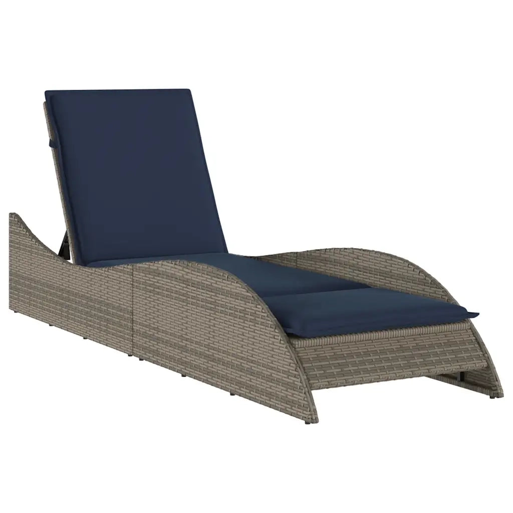 Lettino Prendisole con Cuscino Grigio 60x205x73 cm in Polyrattan 368284