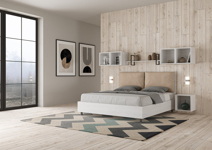 Letto Matrimoniale 160x190 cm con Rete e Contenitore Antea Egos Tortora