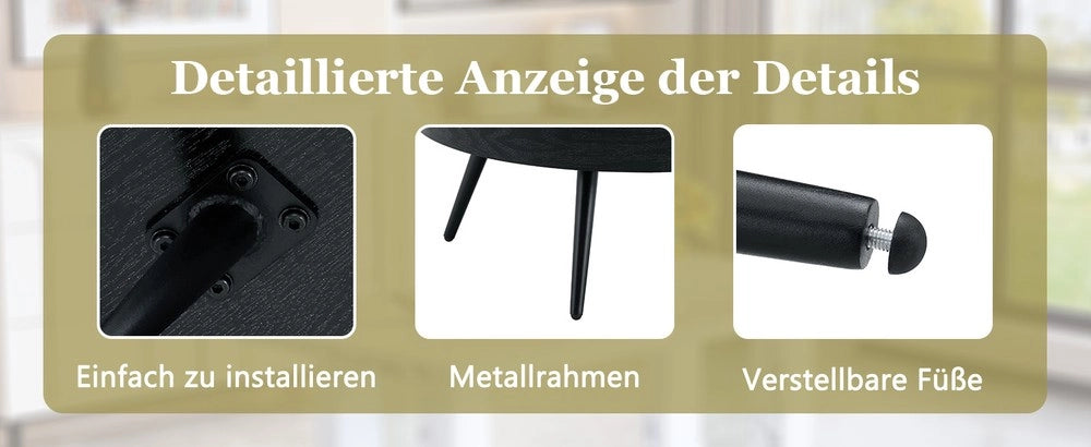 Tavolino da Caff¨¨ Rotondo ¨C Xylo ¨C Nero, MDF, Gambe in Metallo, ?70 cm