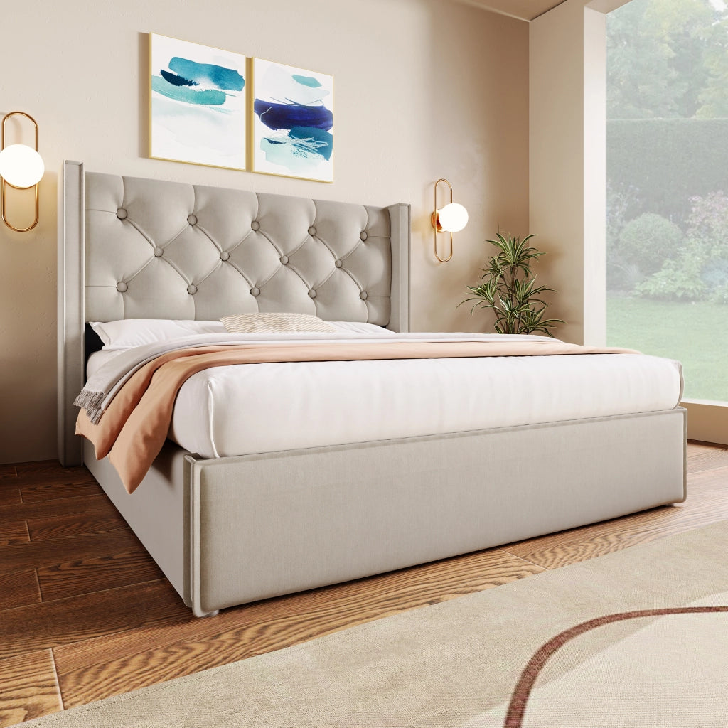 Letti contenitori 160x200 cm; contenitore sollevabile; cotone; grigio chiaro (Senza materasso)