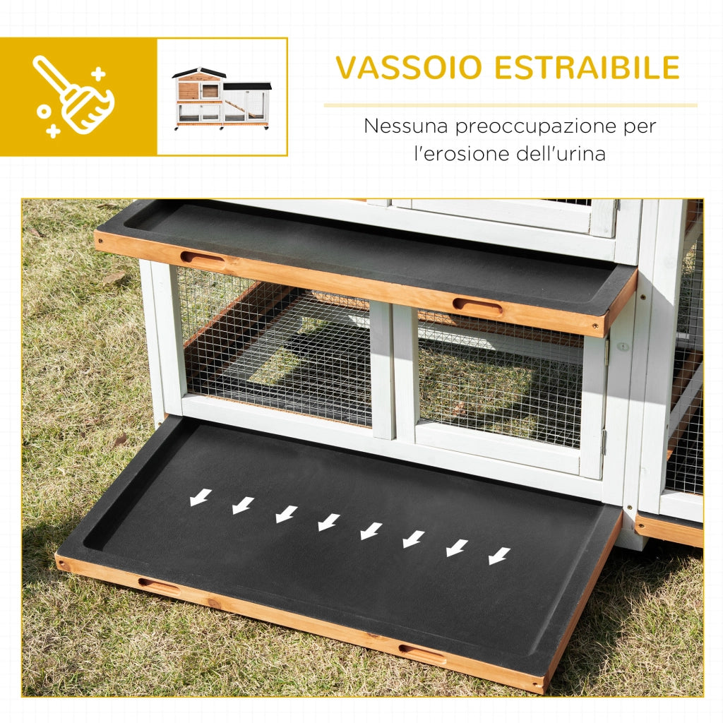 Conigliera 2 Livelli Legno Metallo Giardino ¨C Xylo ¨C 157x53x99 cm Giallo Bianco Nero