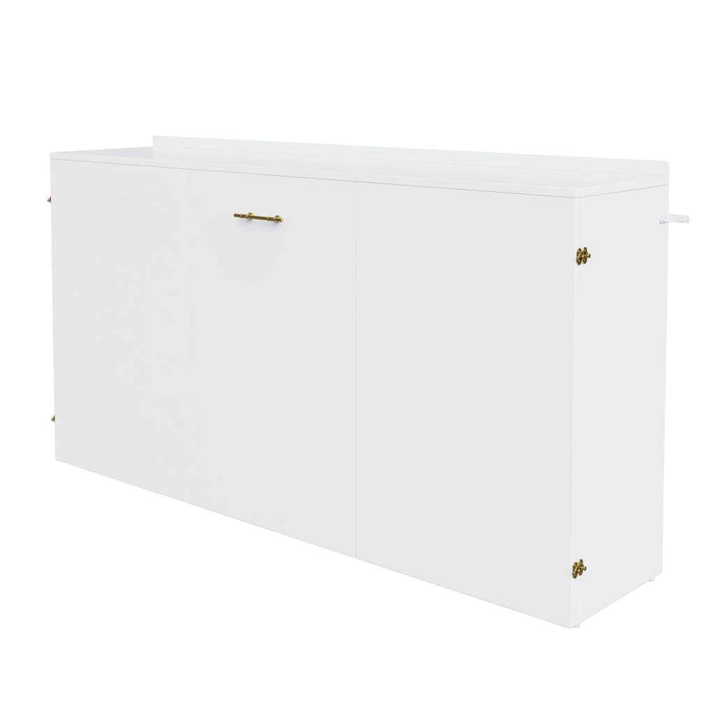 Letto a scomparsa 140 × 200 cm con ruote silenziose, materasso incluso, struttura in legno e metallo, bianco