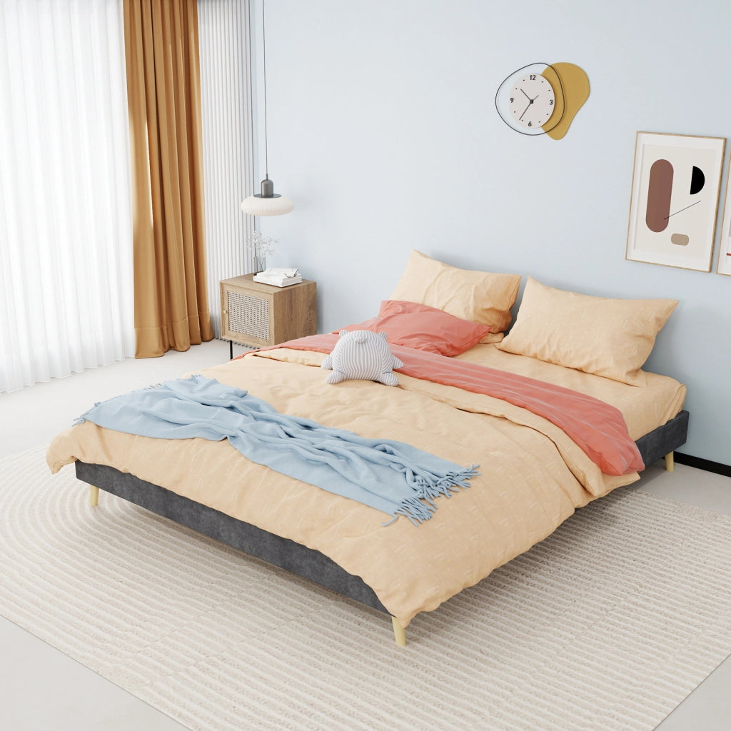LETTO 160x200 cm Grigio in Tessuto e Metallo con testiera geometrica