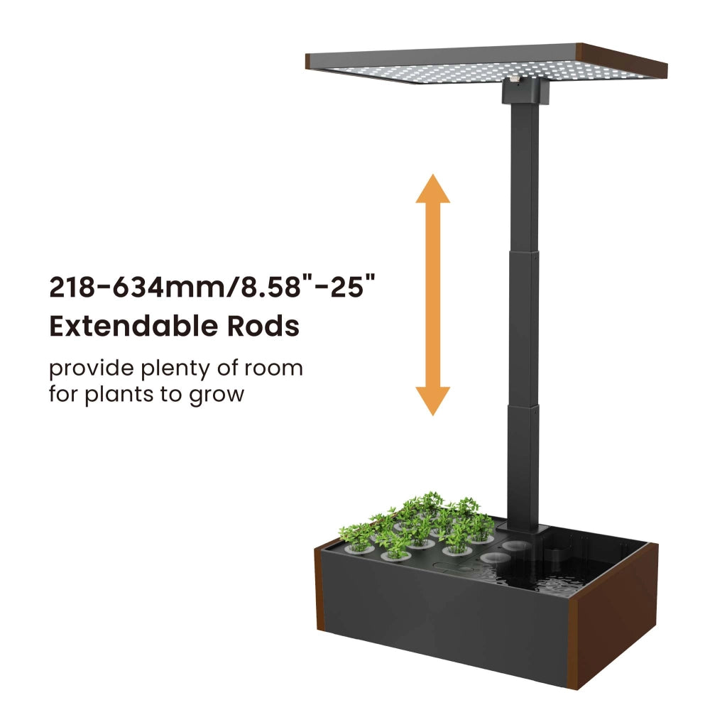 Serra idroponica, set per coltivazione idroponica in casa, con pannello di controllo e LED, serbatoio acqua 9,8 l, altezza regolabile, marrone