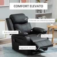 Poltrona Reclinabile Alzapersona Elettrica con Imbottitura Spessa e Telecomando, 96x93x105 cm, Nero