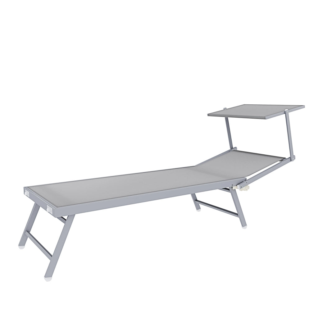Lettino Grigio Prendisole Pieghevole Professionale In Alluminio E Tessuto Textilene Tettuccio Orientabile Tettino Parasole Sdraio Prendi Sole Mare Spiaggia Piscina Giardino 182 x 60 x 38 cm