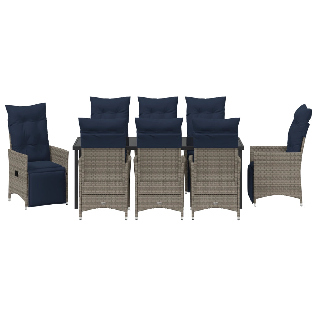 Set da pranzo da giardino  da 9 pezzi con cuscini grigio polyrattan