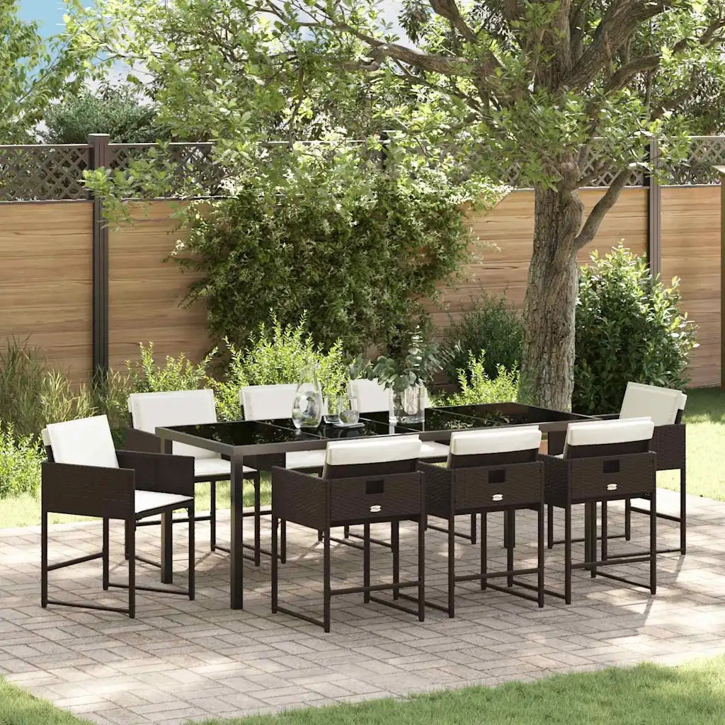 Set da Pranzo per Giardino 9 pcs Marrone polyrattan 3380728