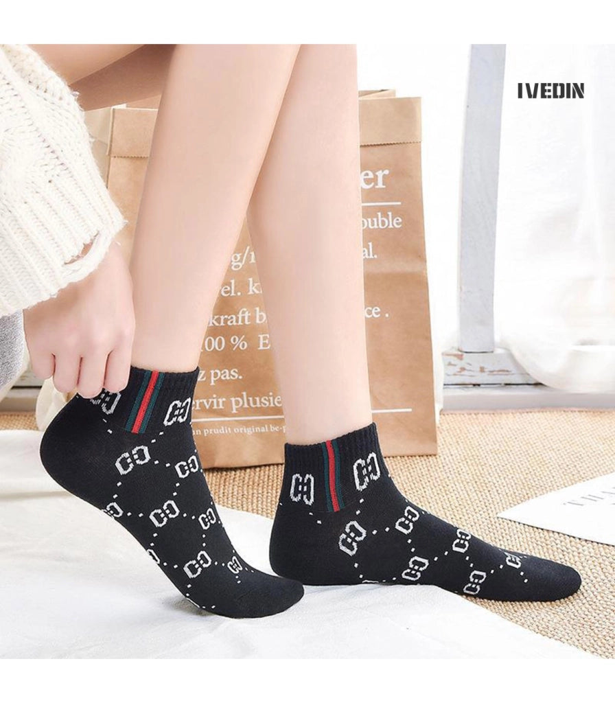 Calzini Bassi in Cotone per Donna e Bambina | Stile Universitario con Motivo Catenine Ricamate | Taglia Unica 34–40 EU