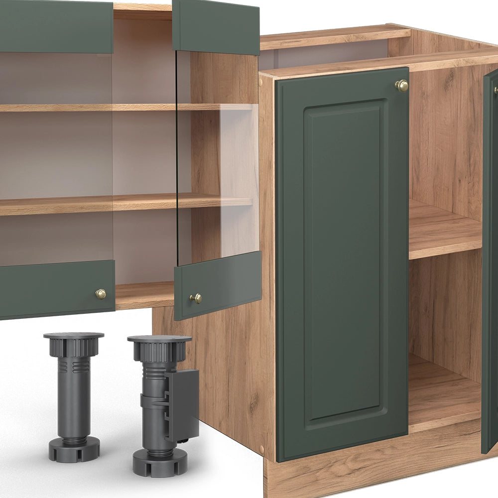 Cucina componibile Fame-Line Verde-oro rustico/Rovere dorato 300 cm con armadio alto, PL Antracite Vicco