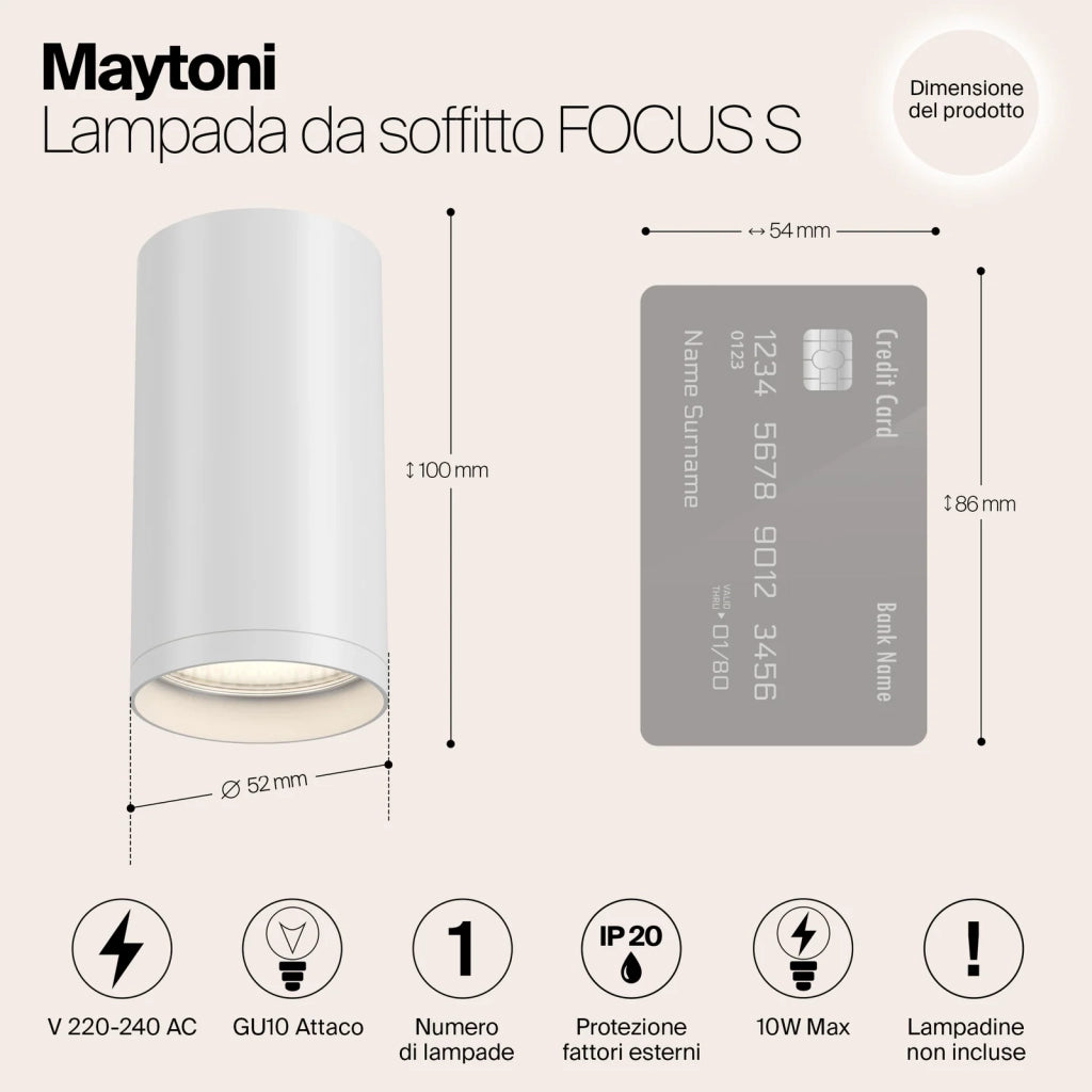 Maytoni Lampada da soffitto moderna FOCUS S 1 luce GU10 bianco metallo