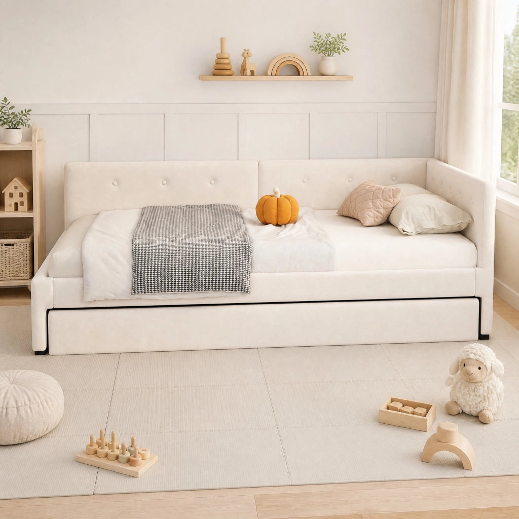 LETTO con letto estraibile 90x200 cm Beige in velluto