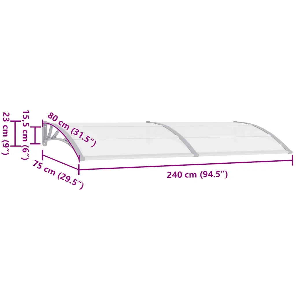 Pensilina per Porta Grigia e Trasparente 240x75 cm in PC CFW6826920
