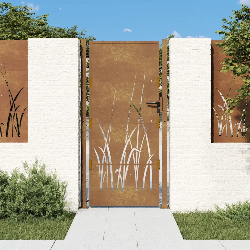 Cancello da giardino 100x175 cm in acciaio Corten con design erba 153176