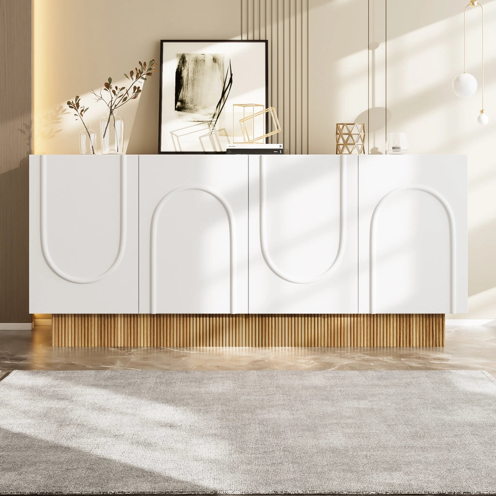 Credenza con 4 Ante; Rilievo a U; 4 Scomparti; Finitura Opaca; Stile Moderno; in Pannello Truciolare; 160??38??75 cm; Bianco Legno
