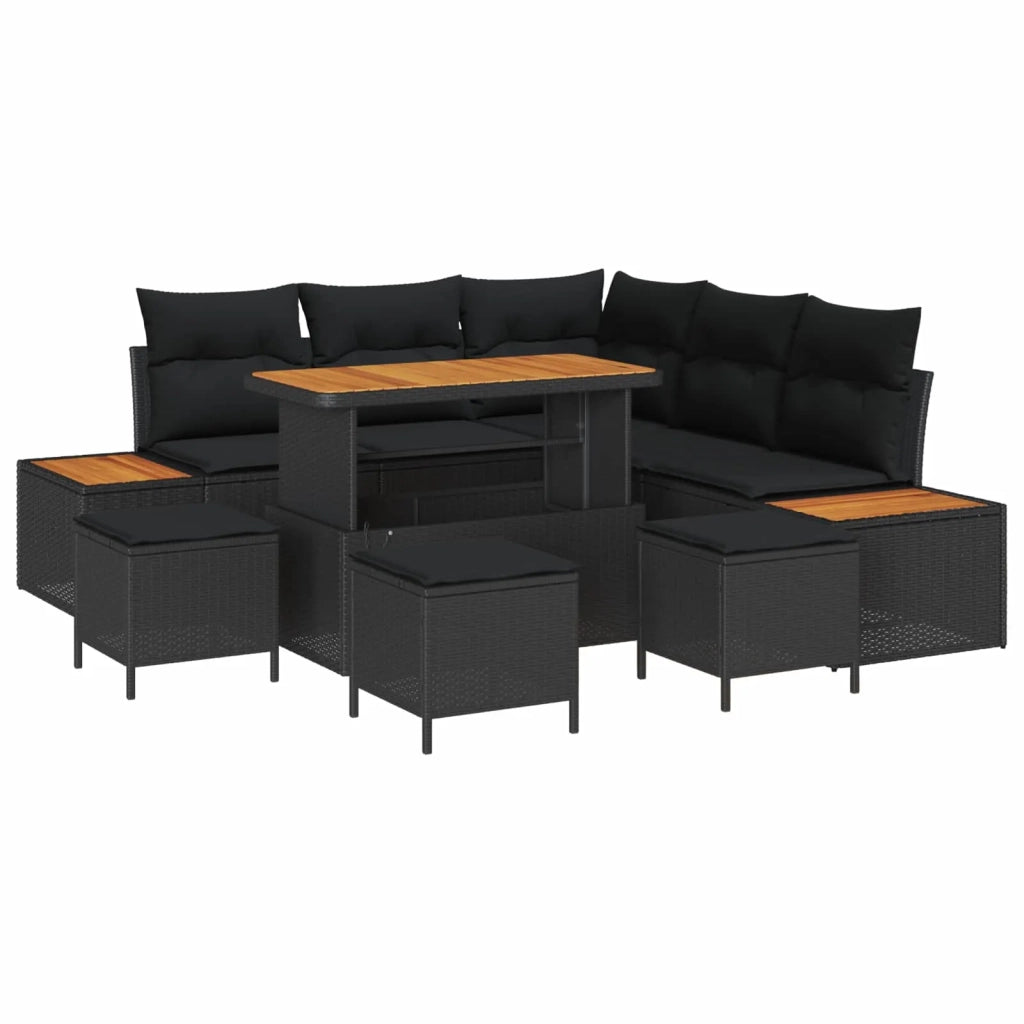 Set Divano da Giardino con cuscino 9 pcs Nero Poly Rattan 3364869