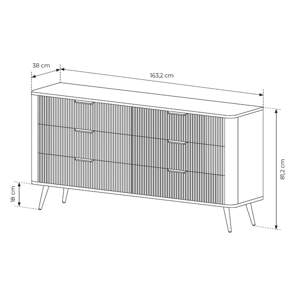 Madia Hali, Credenza 6 Cassetti, 163x38x81h cm Bianco