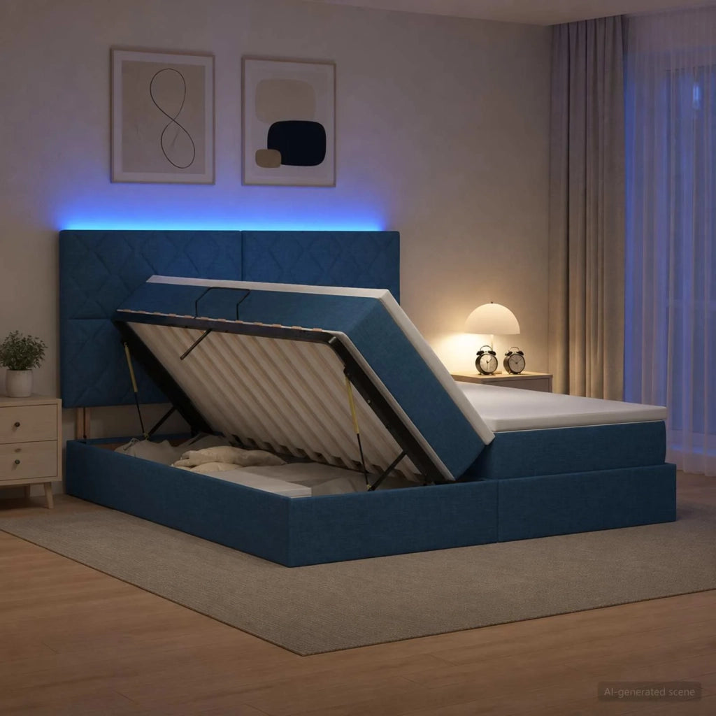 Letto con contenitore LED e materasso Blu 180 x 200 cm Tessuto 3460247