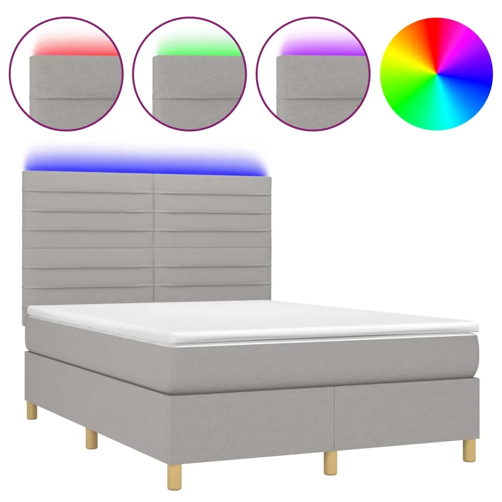 Letto a Molle Materasso e LED Grigio Chiaro 140x190 cm Tessuto 3135509