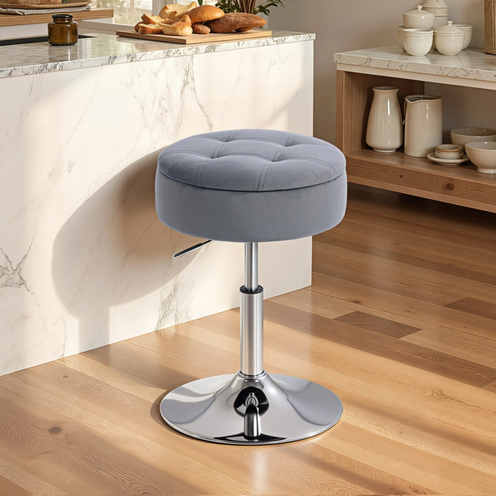 Sgabello da Bar Regolabile con Seduta Girevole Imbottita ¨C zephmum ¨C Grigio