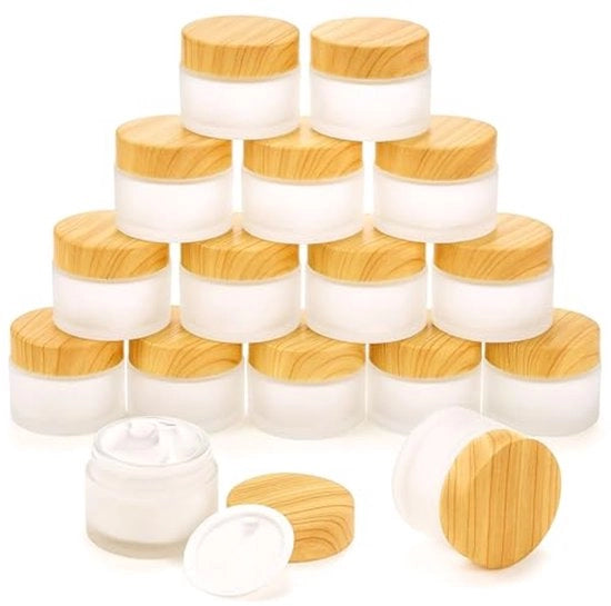 16 flaconi di vetro per prodotti cosmetici da 50 gram/50 ml, flaconi di prova vuoti con coperchio in plastica, bottiglie di vetro opache, piccoli flaconi di prova per il trucco, flaconi riutilizzabili per creme, lozioni e balsami labiali.