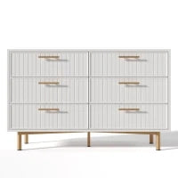 Credenza Moderna con 6 Cassetti per Soggiorno e Cucina, Piedi e Maniglie Dorati, 120x40x75.5 cm, Bianco