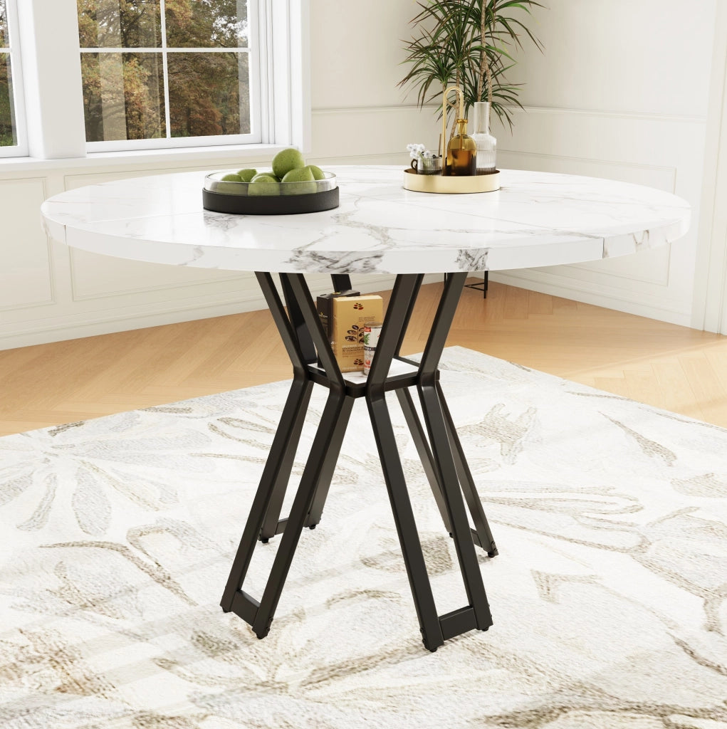 Tavolo da pranzo 100x100x76 cm con piano in MDF effetto marmo