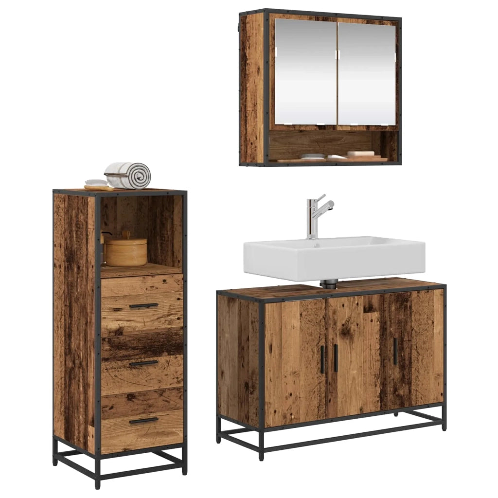 Set di mobili per il bagno con cassetto 3 pcs Legno vecchio 3402408