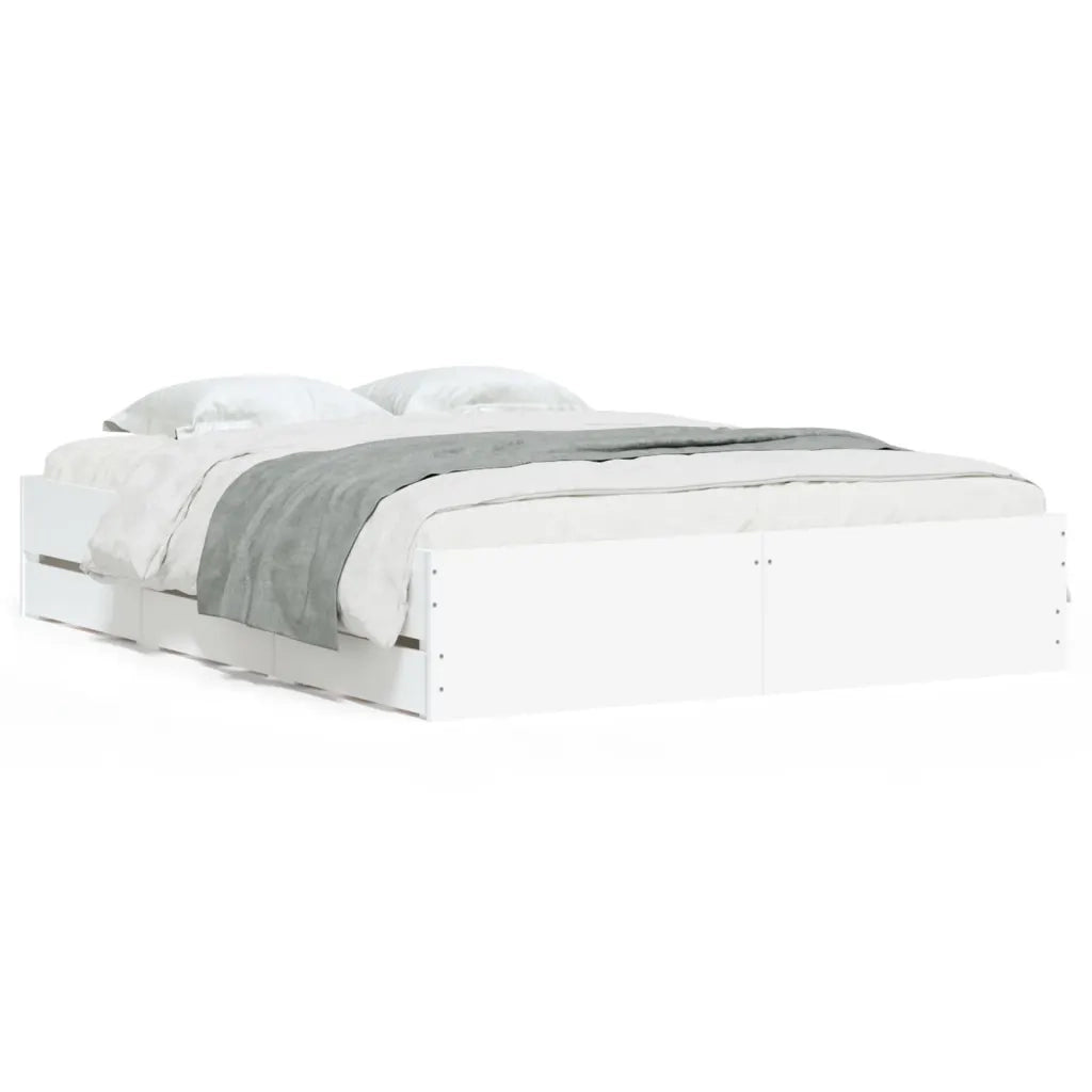 Giroletto con Cassetti-Struttura Letto con contenitore Bianco 140x200 cm in Legno Multistrato 631085
