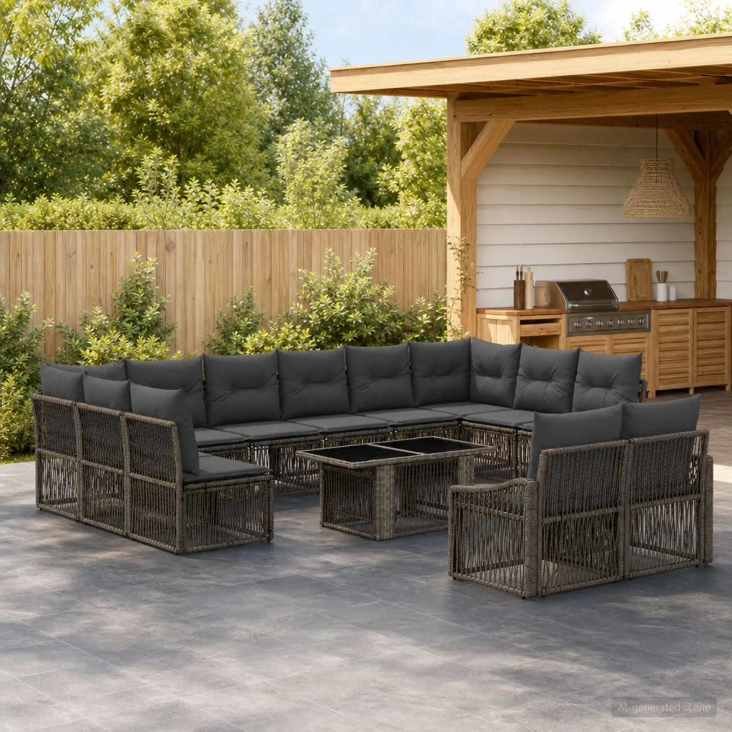 Set Divano da Giardino 13 pz Grigio e Grigio Scuro polyrattan 3437318