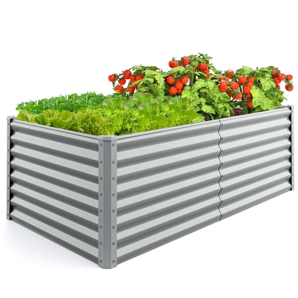 Letto da giardino rialzato da 60 cm fioriera elevata -Protettori d'angolo rinforzati fioriera in metallo per esterni per verdure Grigio