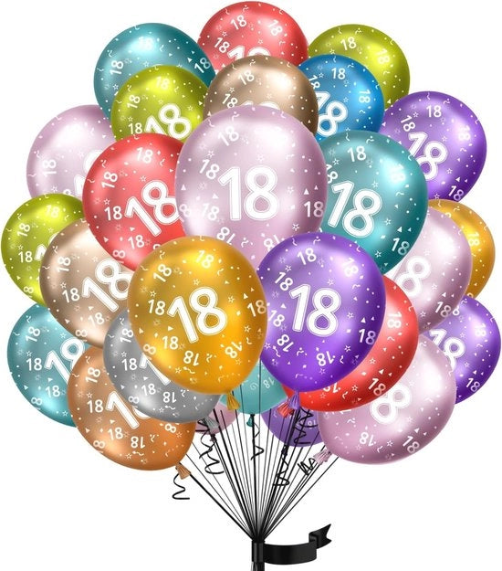 Feste di Compleanno per Bambini 18 Anni | 15 Pezzi di Palloni Metallici e Latex con Helio | 32 cm | Ragazzi e Ragazze