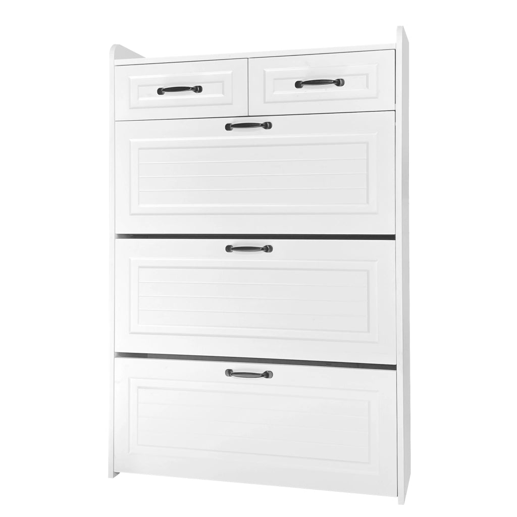 Scarpiera con 3 Ante e 2 Cassetti in Legno ¨C MINIMAL ¨C Bianco, 80x23.5x131 cm