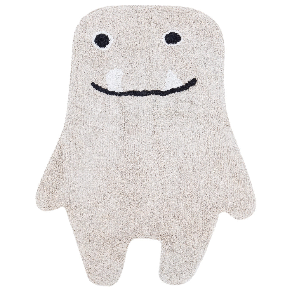 Tappeto per bambini in cotone beige a forma di mostro tessuto a mano 70 x 100 cm cameretta nursery