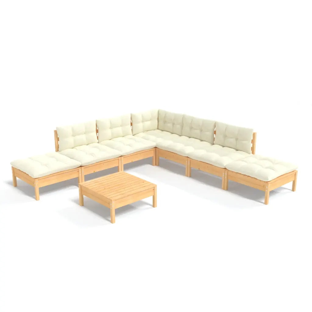 Set Divani da Giardino 8 pz con Cuscini Crema in Massello di Pino cod mxl 48010