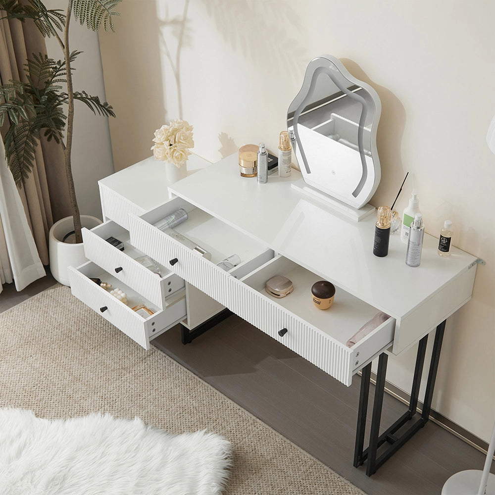 Coiffeuse con specchio e illuminazione LED - Xylo - L100/H76/P40 cm - Plateau coulissant, LED 3 colori