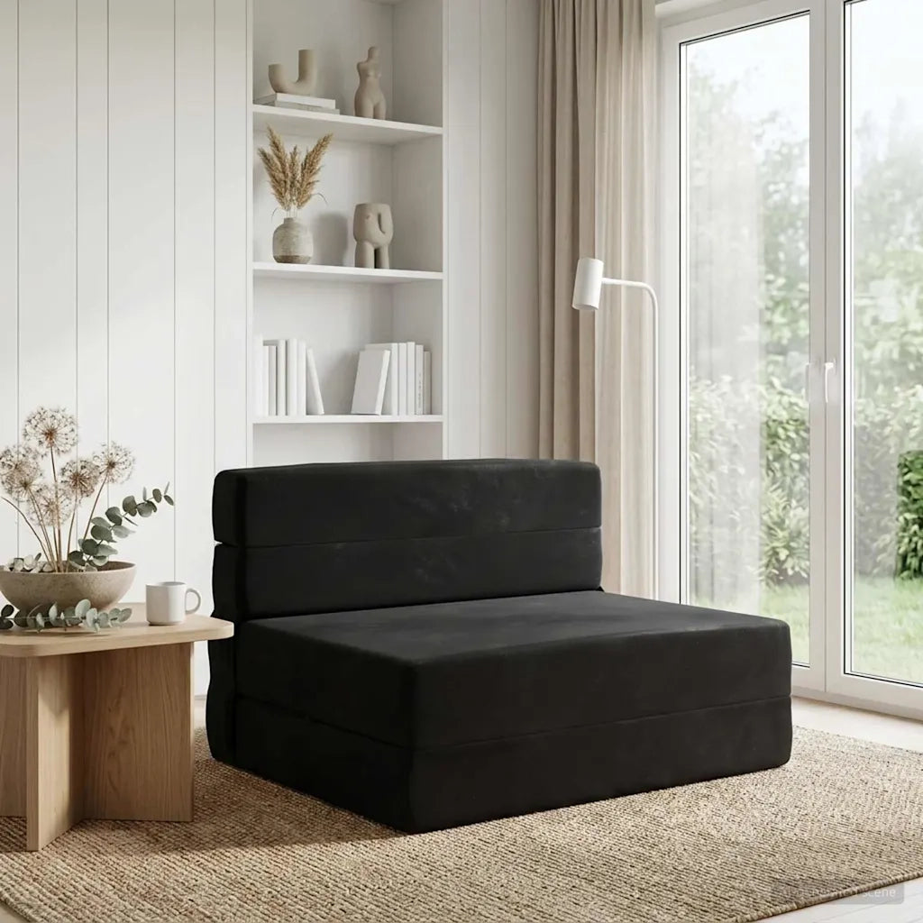 Divano letto | Sof¨¤ letto | Letto singolo Pieghevole Nero 70 x 80 x 60 cm Tessuto