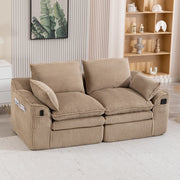 Divano a 2 posti imbottito in velluto a coste kaki con cuscini e tasche laterali doppie 191 × 94 × 85 cm
