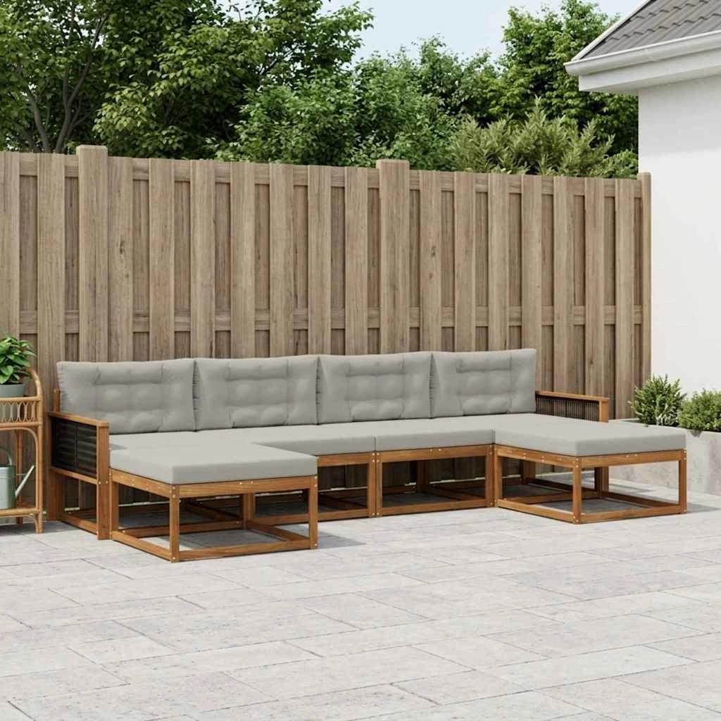 Set di divani da esterno 6 pz Naturale e Grigio Chiaro 3382784