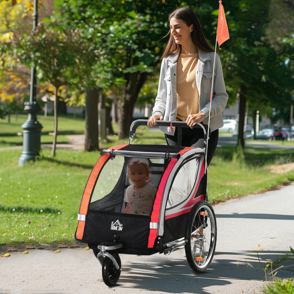 Carrello per Biciclette Bambini 2 in 1 con Funzione Jogger ¨C zephmum ¨C Rosso e Nero 142x75x101 cm