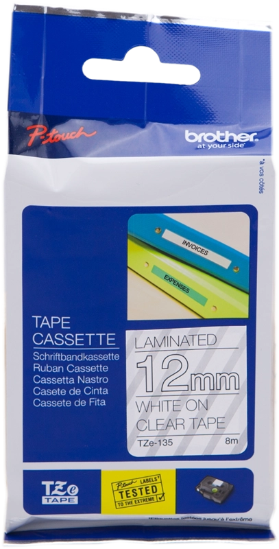 Brother TZE-135 nastro per etichettatrice Bianco su trasparente
