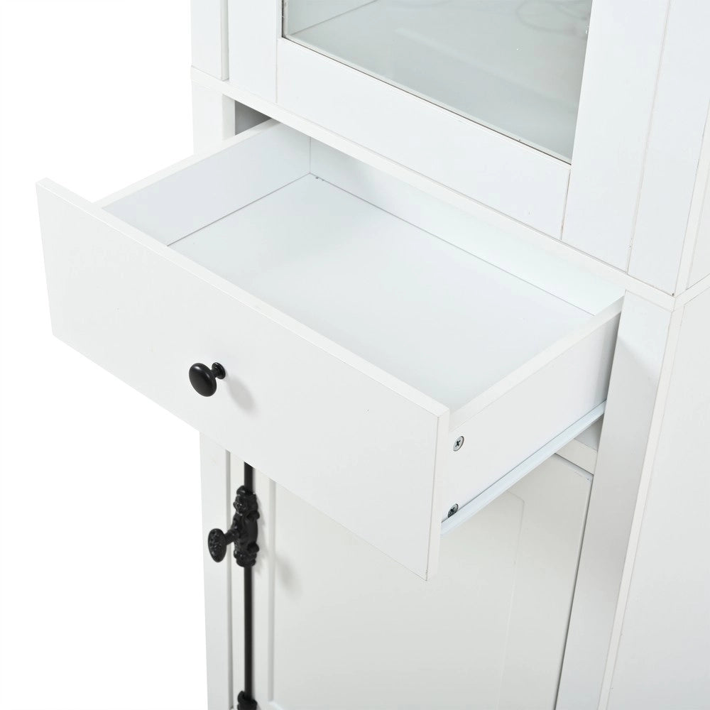 Vetrina Alta con Cassetto e Ante, LED ¨C Xylo ¨C Bianco, 55x40x200