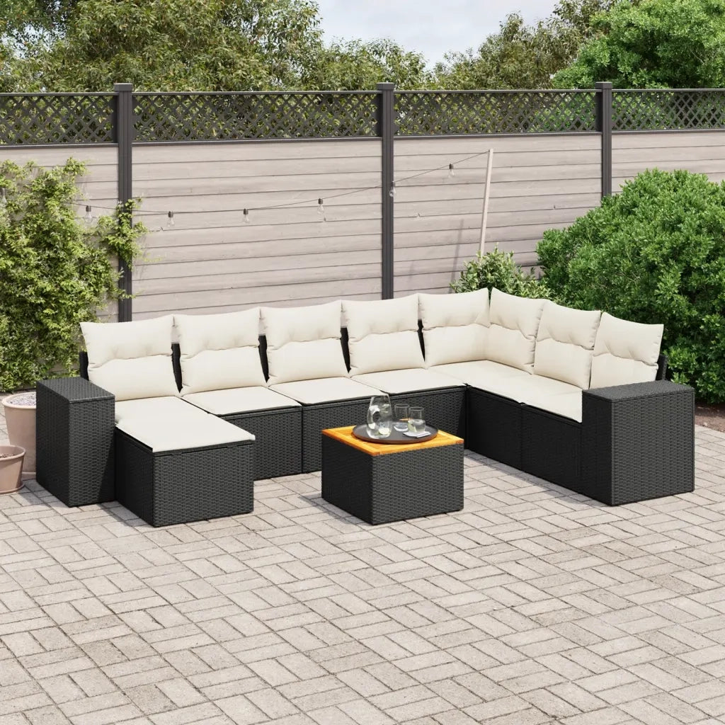 Set Divani da Giardino 9 pz con Cuscini Nero in Polyrattancod mxl 117061