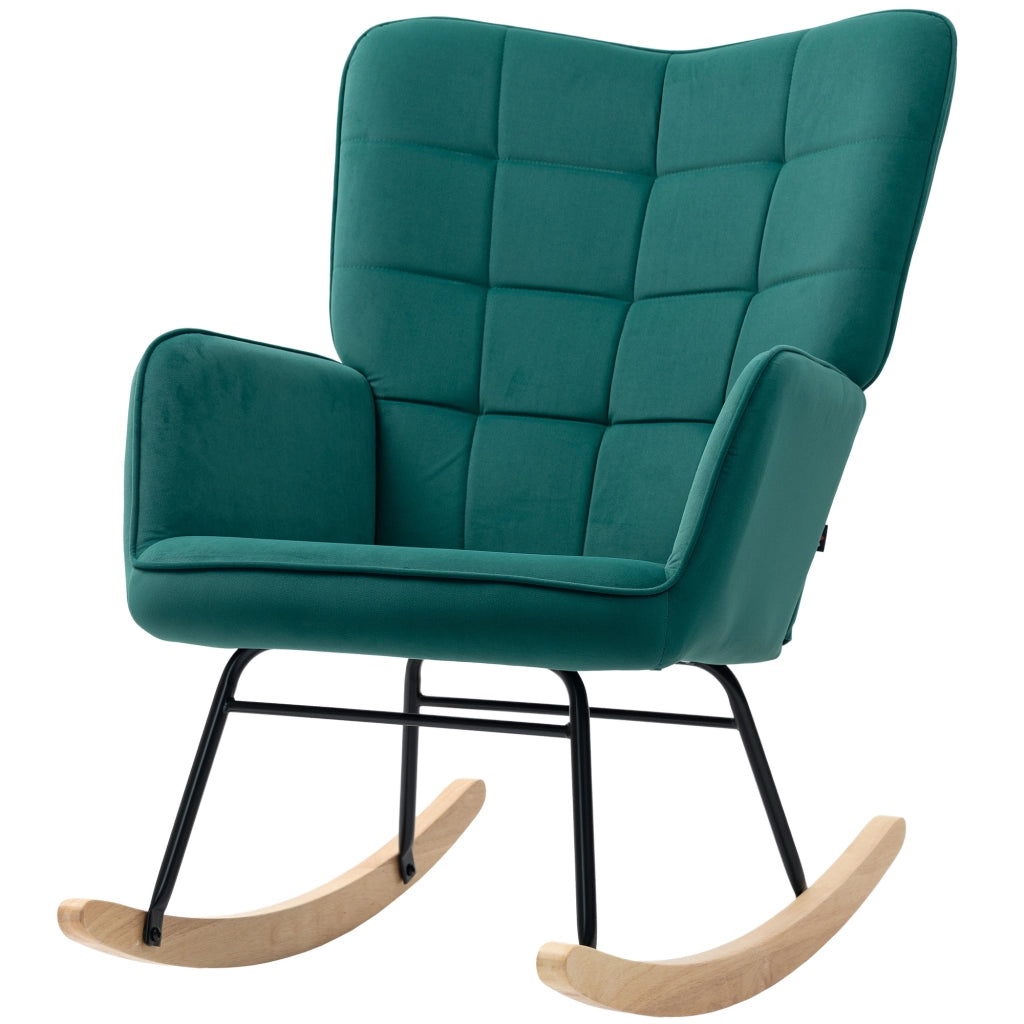 Poltrona Dondolo Massaggiante in Velluto Verde con Struttura in Metallo ¨C Minimal ¨C 71x98x101 cm