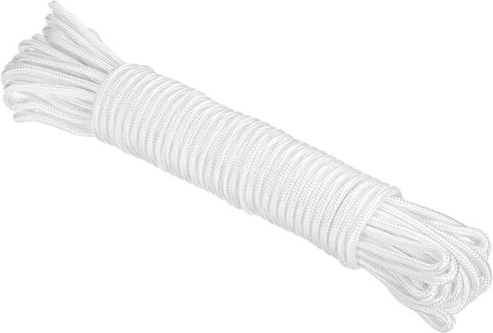 Tessuto in polipropilene intrecciato, 30 m, bianco, diametro 8 mm, per uso interno ed esterno, per camping, corda per asciugatura