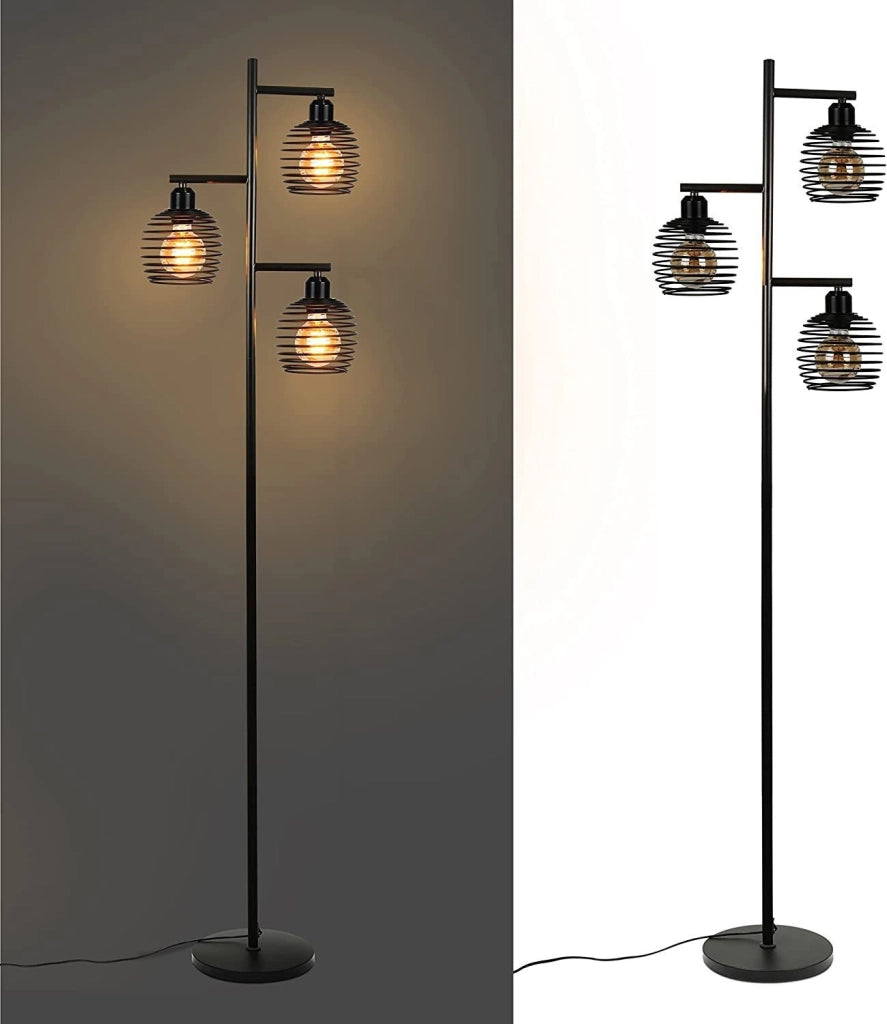 ZMH Lampada da terra vintage E27 nera tre luci interruttore a pedale soggiorno camera senza lampadine